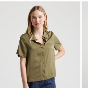 Quince Olive Green Silk Shirt Size Small